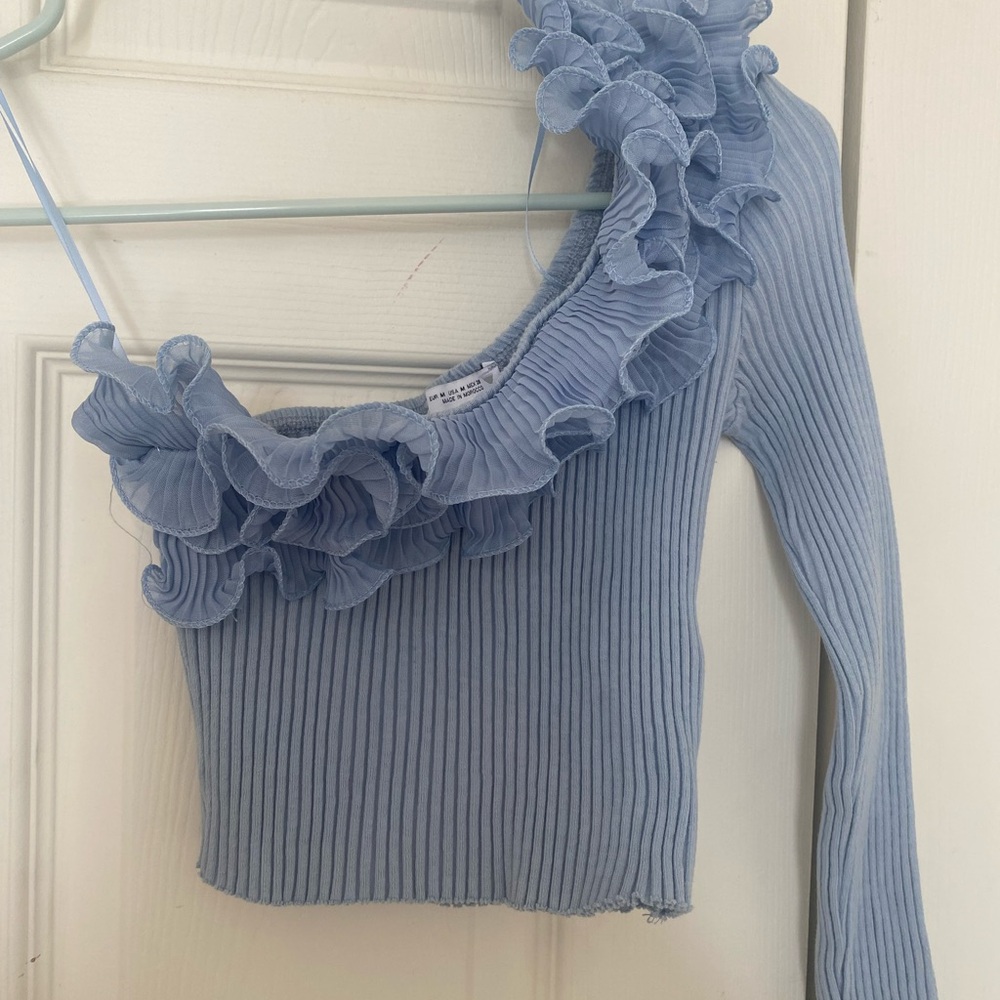 Zara Ruffle Organza One Shoulder Knit Top